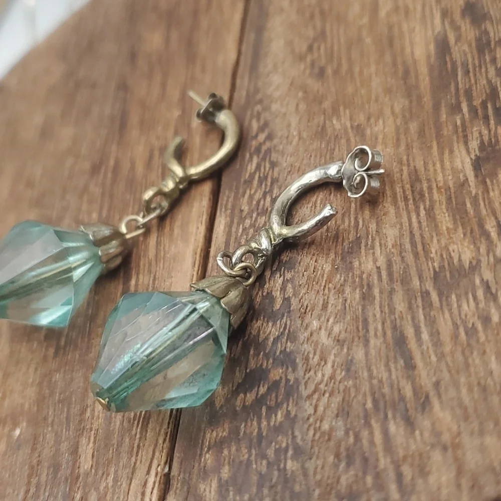 E138 sterling faceted‎ chandelier drop earrings for pierced ears